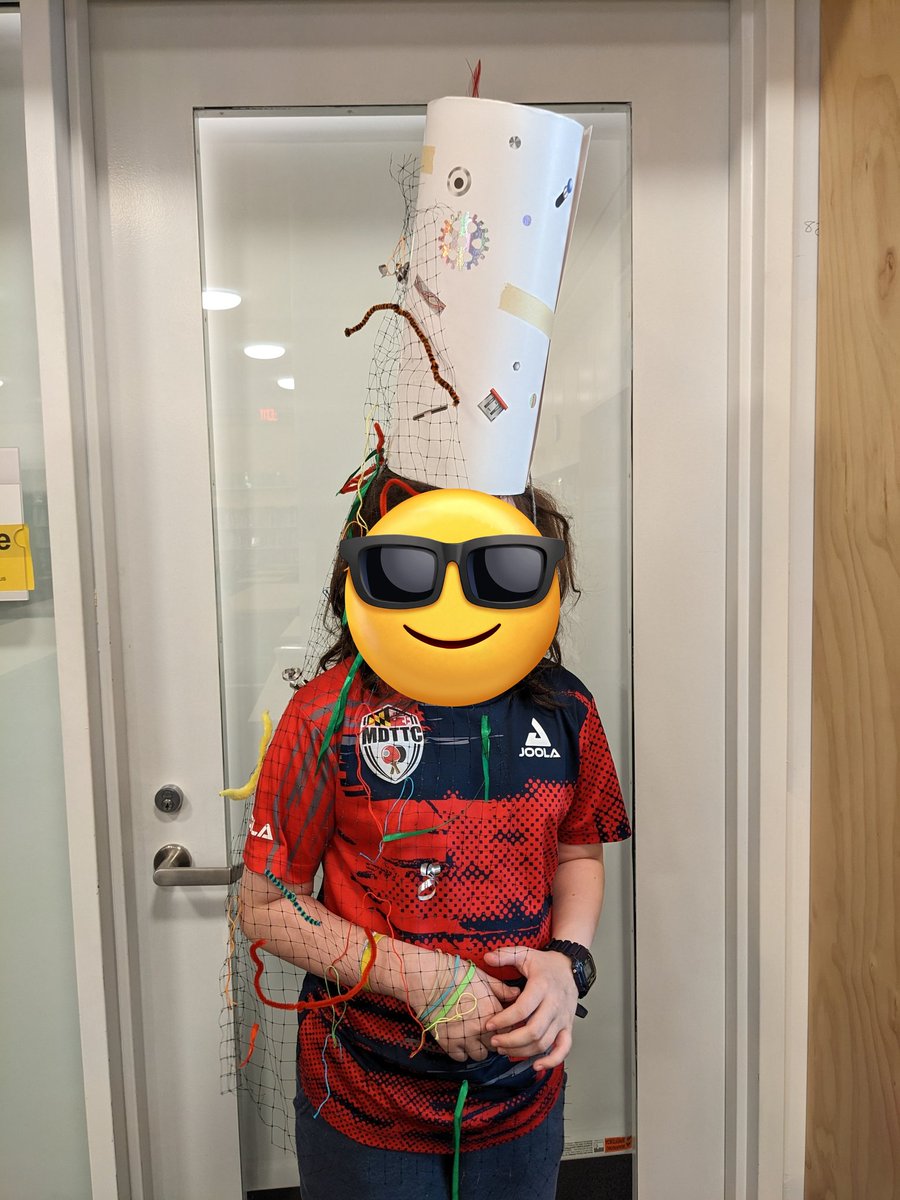 Hbwlibrary's tweet image. 📸 Paparazzi Alert! Photos of our 🎩 ROYALLY creative participants in the Fascinator Friday event @HBWProgram are in this thread!  Sixth grader Josephine won in the WACKY category! #loveHB