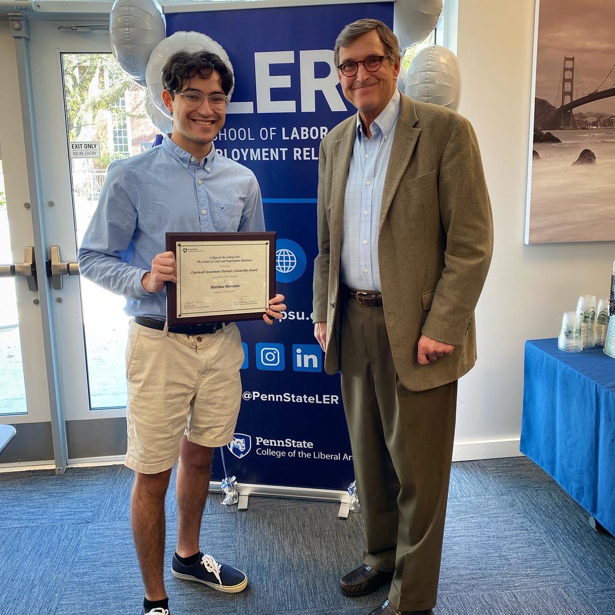PennStateLER's tweet photo. Please join us in celebrating Matthew Bronstein who has been awarded the #PennStateLER Chartwell Investment Partners Scholarship Award! ๐๐
#HRER #PennState #SHRM #WeAre
@penn_state @PSULiberalArts @PSULAJobs @SHRM https://t.co/ybx0Od5263