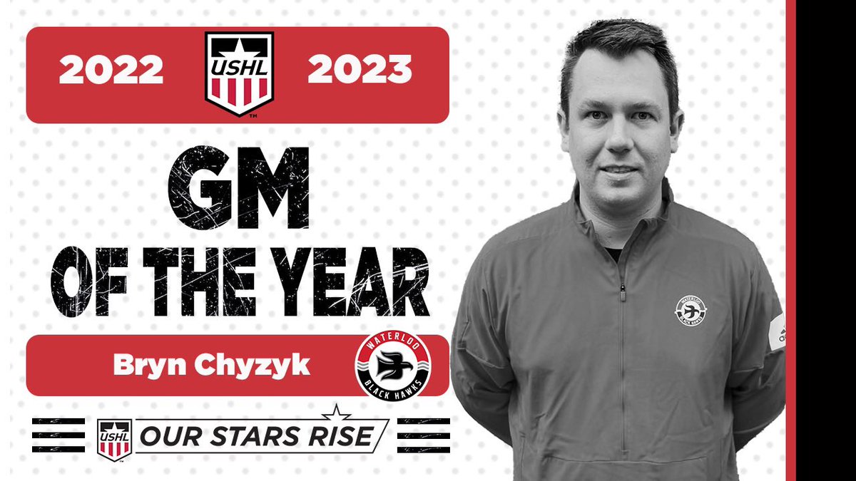 Congratulations to Bryn Chyzyk of @BlckHawksHockey for being named USHL GM of the Year! Read: shorturl.at/fixT8