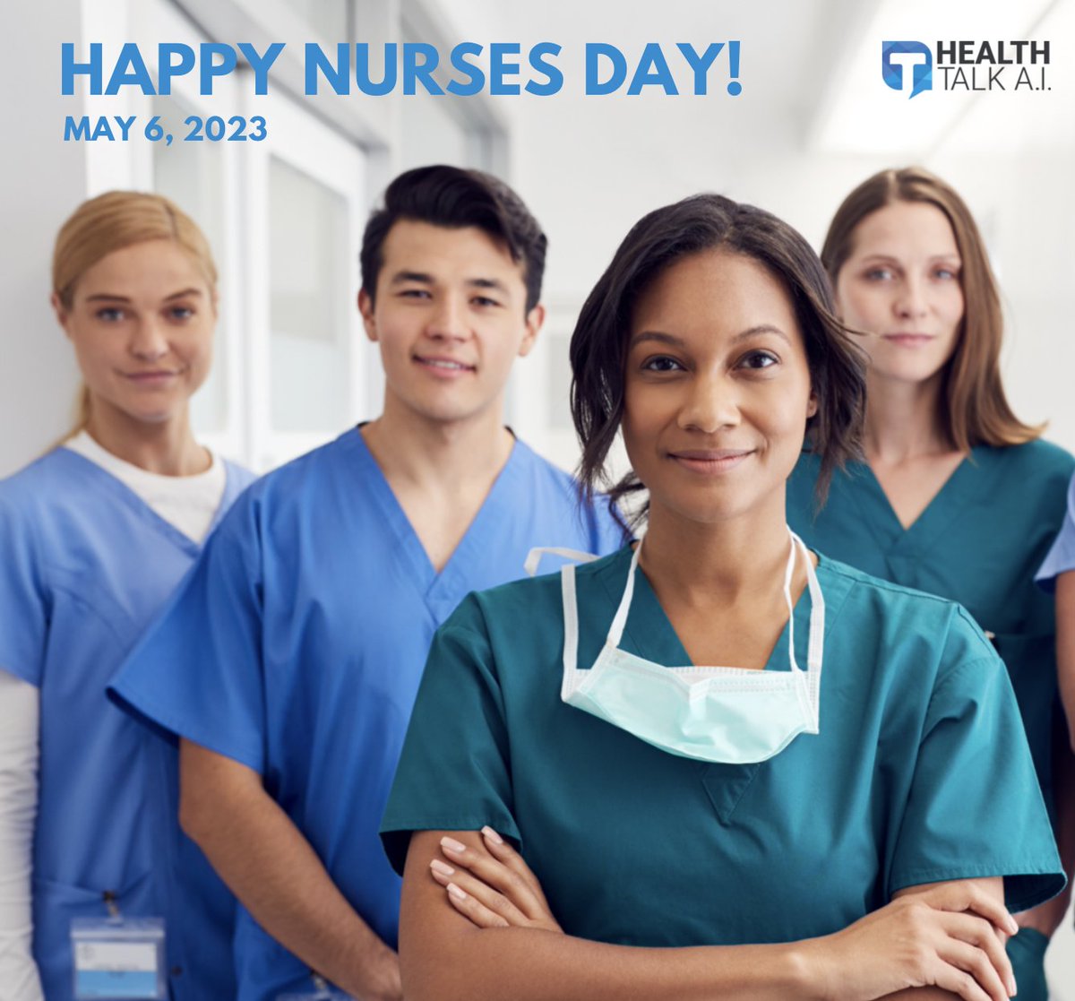 HealthTalkAI's tweet photo. Tomorrow is National Nurses Day and we’d like to recognize all the wonderful nurses! The dedication you show every day is certainly worth celebrating! #ThankYou #NursesDay https://t.co/pQk2NRv1vj
