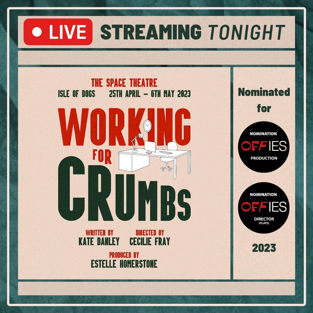 🎬 Livestreaming tonight 7:30 pm🎬 WORKING FOR CRUMBS - Nominated for two OFFIES
Meet outrageous office admins, stuck in a soul-sucking job. When disaster strikes, witness a domino-effect of destruction in this quick-witted, side-splitting farce.
🎟️via our Online Theatre page