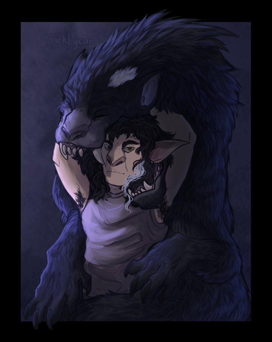 JackLycan_'s tweet photo. Grim [dnd oc] and the skin of her beast, her inner demon. In a bit of a symbolic way

#dnd #dndart #dndcharacter #dungeonsanddragons #barghest #monster https://t.co/6Kw7CsyT32