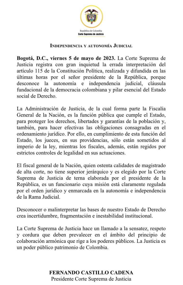 jdlaverde9's tweet photo. La Corte Suprema de Justicia hace un llamado a la sensatez. https://t.co/wqzzpbJwhK