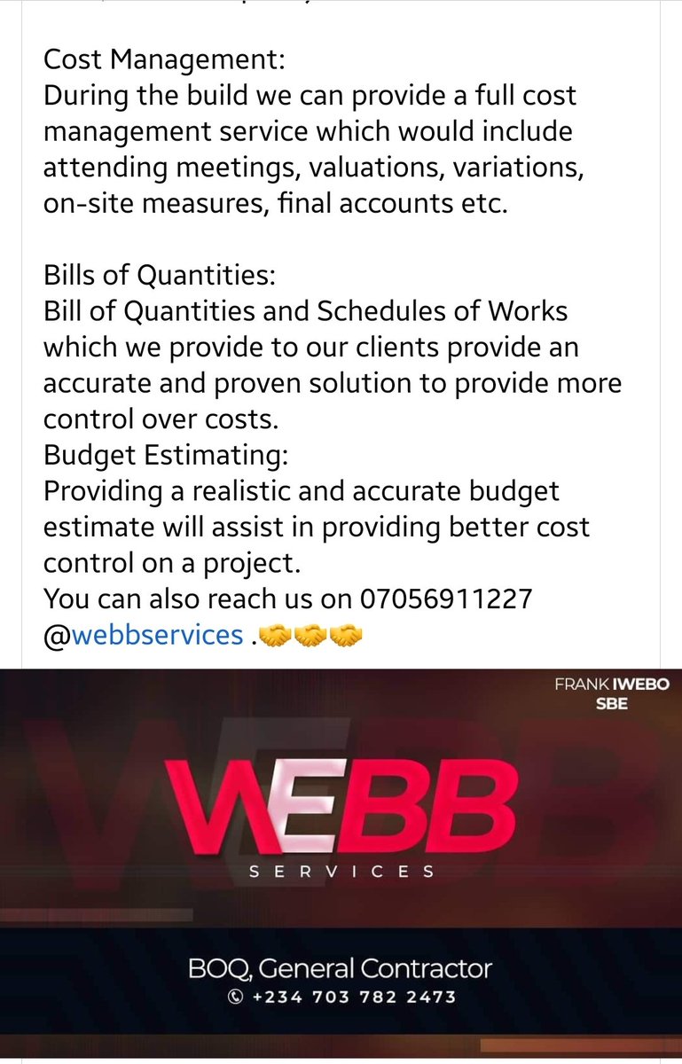 Webbhomes's tweet photo. We are here to help proffer solutions for those outrageous bills during pre - and post construction stages.
Give us a call. https://t.co/2t7113UuPg