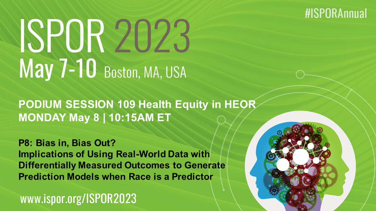 Hello Boston!  Excited to present results from a project with @AasthaaLaVista , @Basucally  and Patrick Heagerty on racial bias in algorithms generated using real-world data (RWD) at #ISPORAnnual on Monday!
@UW_Pharmacy  #UWCHOICE @PhRMAfoundation @AFPEPharmEd