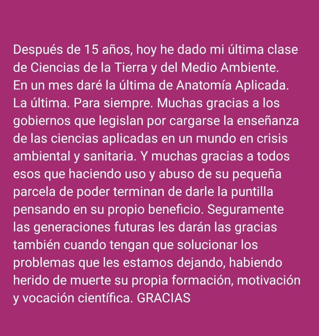 De una compañera. La entiendo, la entiendo demasiado 😔

#CulturaCientifica #sinciencianohayfuturo #emergenciaclimatica #educacionpublica