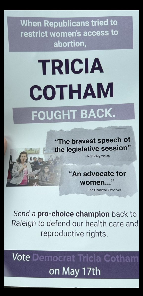 AutumnNAlston's tweet photo. More evidence that @triciacotham is a FRAUD. This is her OFFICIAL campaign literature from just last year. Yes, 2022. #traitortricia RT
#ncpol #ProChoice 

@ForwardCarolina @Ncdpprogcaucus @NCDemParty @Indivisible9NC @artiemhartsell @jennawadsworth https://t.co/jRN815628X