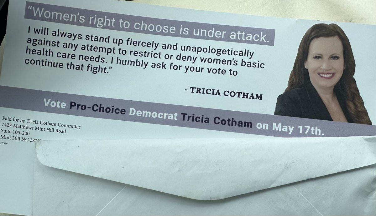 AutumnNAlston's tweet photo. More evidence that @triciacotham is a FRAUD. This is her OFFICIAL campaign literature from just last year. Yes, 2022. #traitortricia RT
#ncpol #ProChoice 

@ForwardCarolina @Ncdpprogcaucus @NCDemParty @Indivisible9NC @artiemhartsell @jennawadsworth https://t.co/jRN815628X