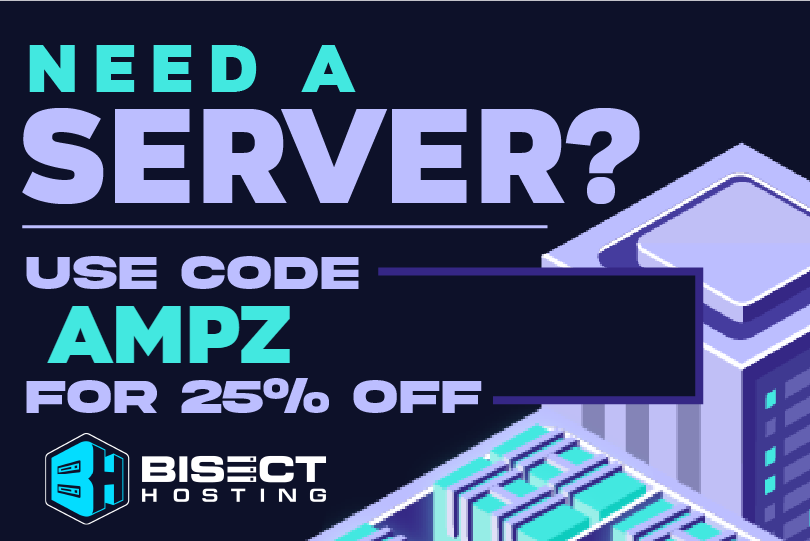 AMPZNETWORK's tweet image. Hey everyone! Just a friendly reminder to check out @BisectHosting for all your server hosting needs. Use code &quot;AMPZ&quot; for 25% off your purchase. click on the link to get started: bisecthosting.com/AMPZ