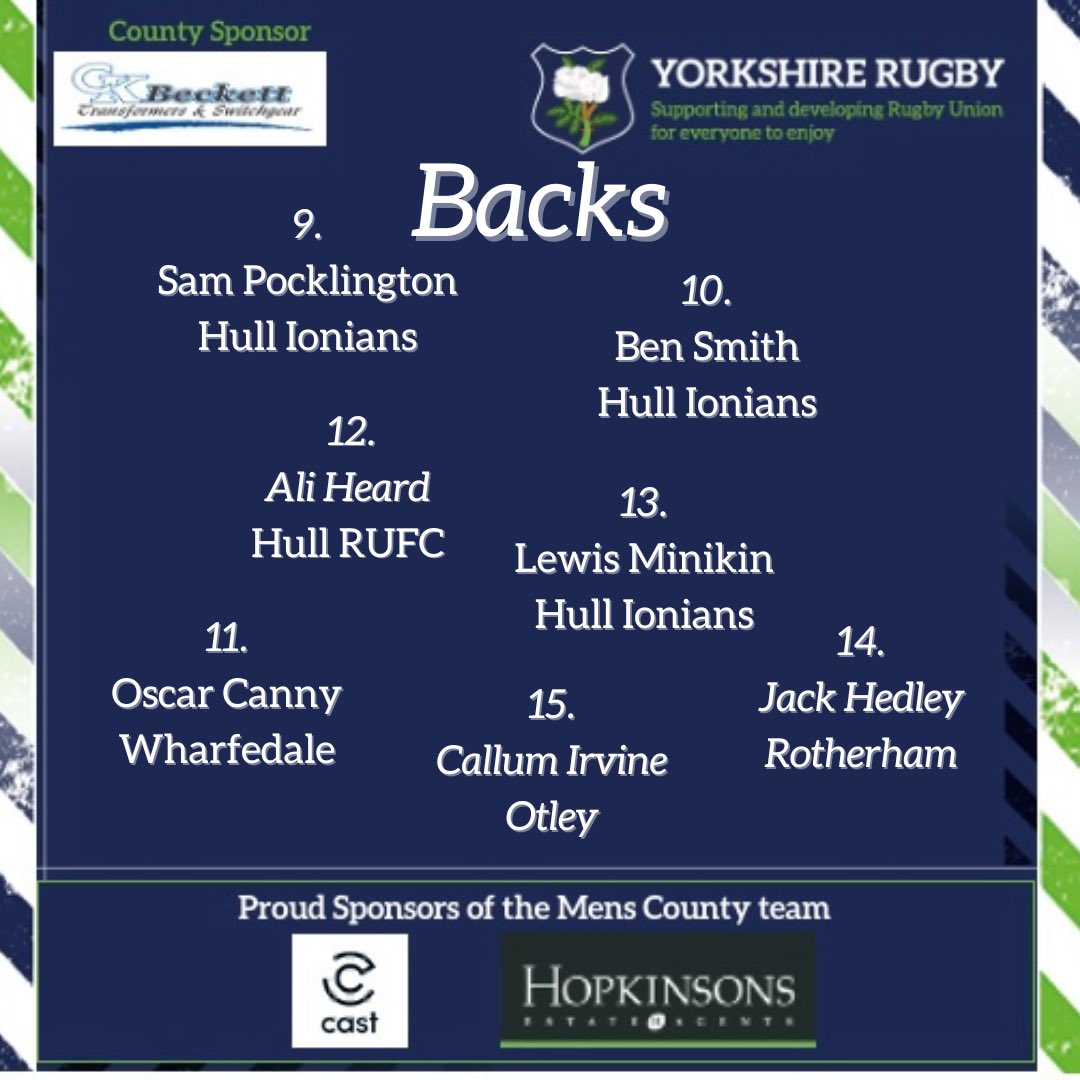 yorkshire_rfu's tweet photo. ❗️TEAM ANNOUNCEMENT ❗️

Here is the Senior Men’s team to travel to @hertsrugby for the first game of the Bill Beaumont Division 1 County Championship. 

📅 Sunday 7th May
🕰️ 15:00
🏟️ @HarpendenRUFC 

#whiterose https://t.co/Mo3L07g7aR