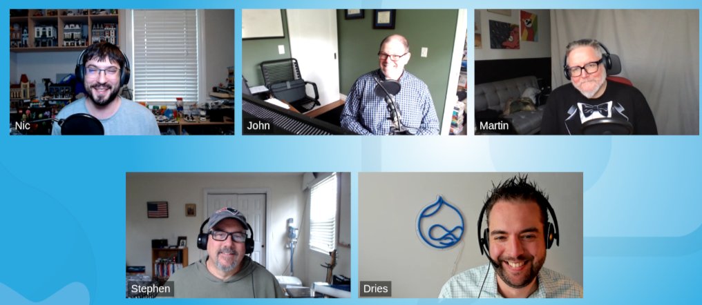 We recorded 400 today.   10 years and 400 episodes! <a href="/Dries/">Dries Buytaert</a>  was our guest, and it was five Drupalers talking; a great chat.  Not dropping until May 19.