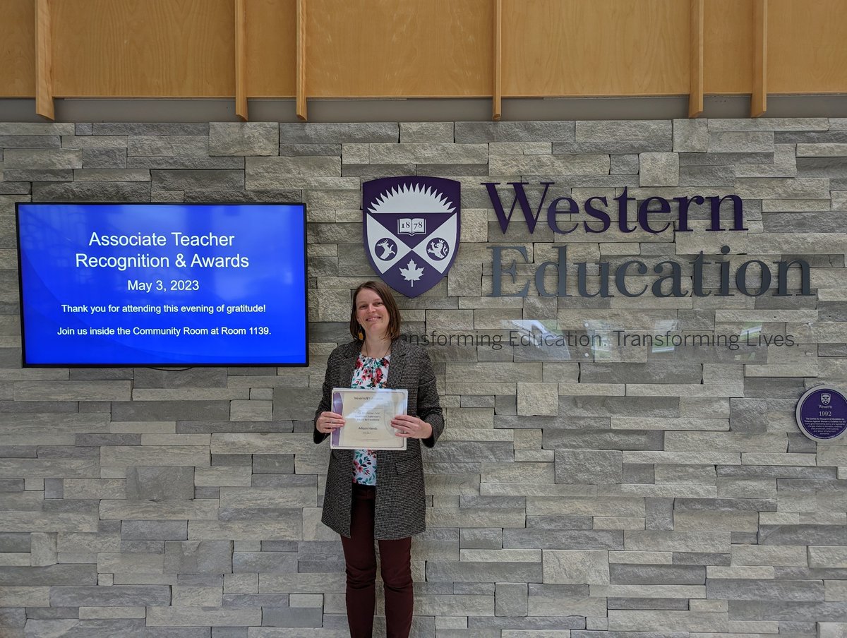 Congratulations to our Education Manager,  Allison Hands, for receiving the Alternative Field Experience Supervisor’s Award for Excellence at <a href="/westernuEdu/">Western Education</a>'s Associate Teacher Recognition &amp; Awards event! 🎉