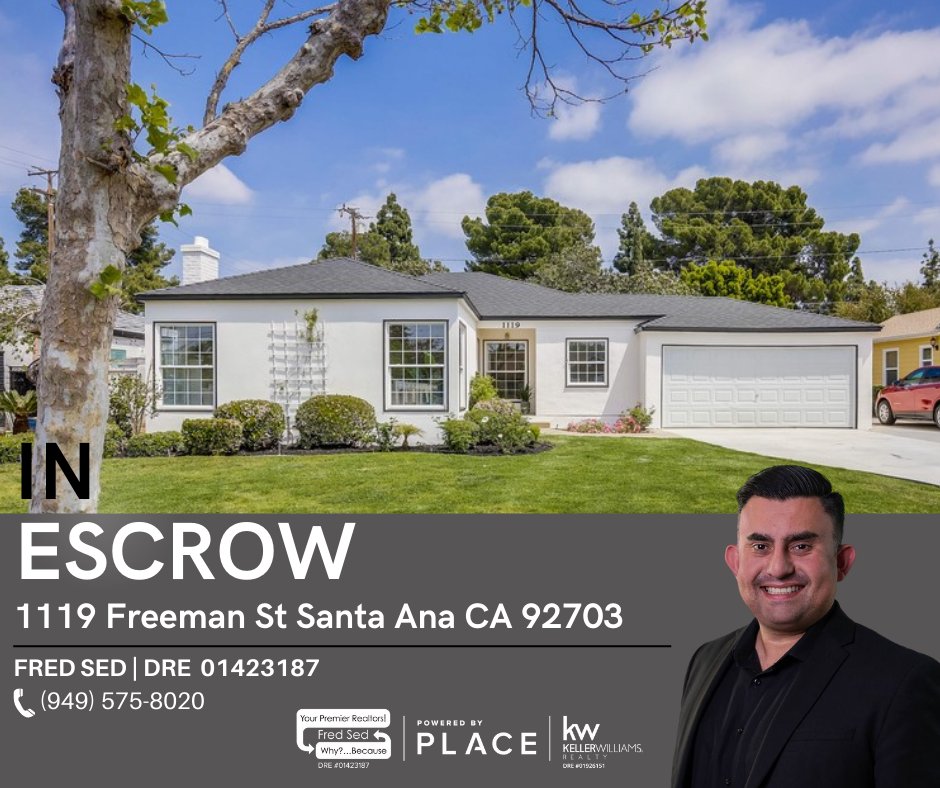 Fred_Sed's tweet photo. This beautiful 3 bedroom, 2 bathroom single family home in a quiet Santa Ana community is now in escrow. Looking to sell your home? Let us help you achieve your real estate goals.
.
.
.
#SantaAna #RealEstate #InEscrow #SingleFamilyHome #QuietCommunity #HomeSweetHome https://t.co/BxP796vmYd