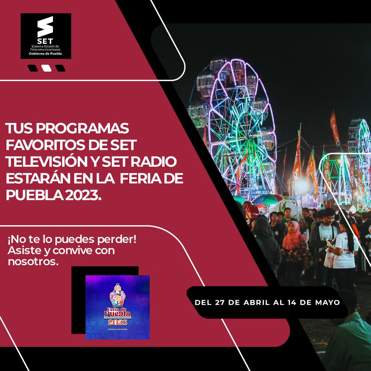 Errorstv7's tweet photo. Este fin de semana, te esperamos en el #StandSET con transmisiones en vivo, enlaces, dinámicas y mucho más 🥳🤗

La@FeriaPuebla
#SeViveEnFamilia #UnGobiernoPresente https://t.co/8benhLYNlI