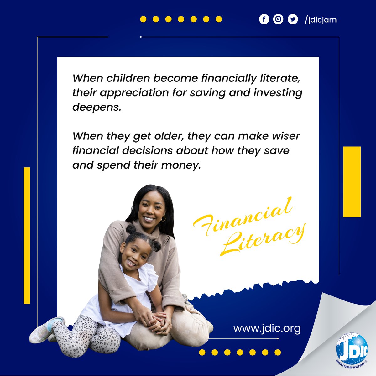JDICJam's tweet image. 🙍‍♀️This Child's Month, give your child the head start towards financial freedom, by teaching them about money!
When children are financially literate, they are able to make wiser decisions about how they save and spend. 💵💰  #jdic #depositinsurance #childmonth