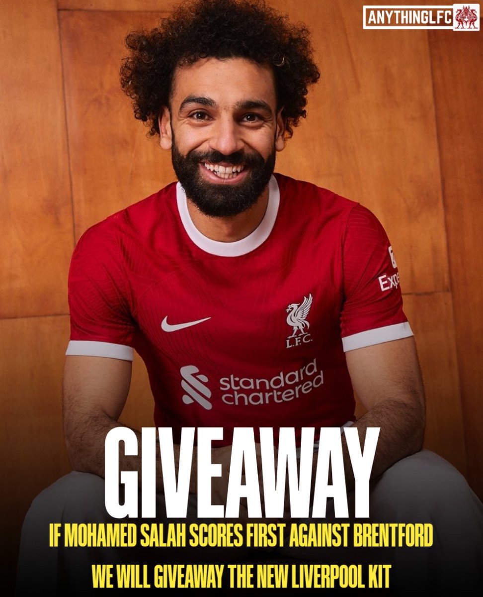 Anything Liverpool (@anythinglfc_) on Twitter photo ๐ COMPETITION: If Mo Salah scores first against Brentford, we'll giveaway the brand new Liverpool home kit ๐
To enter:
1โฃ RT this tweet โ
2โฃ Follow <a href="/AnythingLFC_/">Anything Liverpool</a> โ
Winner announced after the game, good luck! ๐ #LFC ๐ COMPETITION: If Mo Salah scores first against Brentford, we'll giveaway the brand new Liverpool home kit ๐
To enter:
1โฃ RT this tweet โ
2โฃ Follow <a href="/AnythingLFC_/">Anything Liverpool</a> โ
Winner announced after the game, good luck! ๐ #LFC