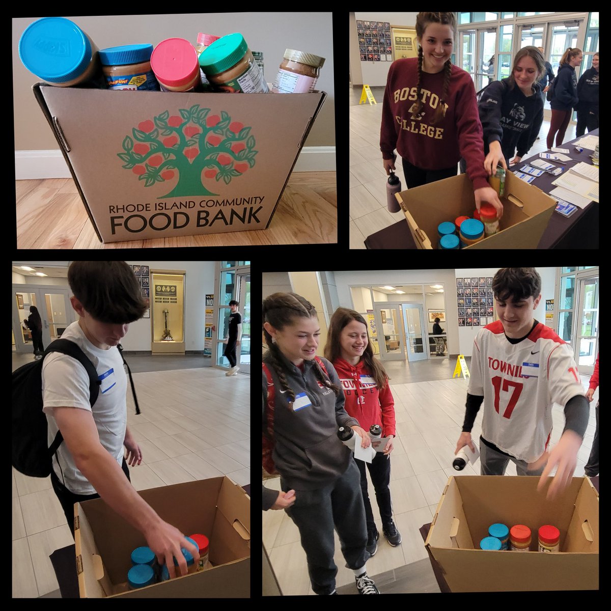 Student-athletes attending yesterday's RIIL Leadership Training Workshop donate 33 pounds of peanut butter for the 9th annual RIIL Peanut Butter Express Challenge, presented by BankRI.