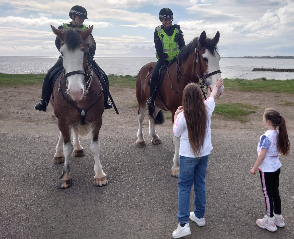 PSOSNAyrshire's tweet photo. In response to local concerns regarding the illegal use of off-road bikes at Stevenston, this evening local #ThreeTownsLPT officers were joined on patrol by colleagues from @PSOSHorses who were certainly the centre of attention.
#PartnershipProblemSolving
#KeepingPeopleSafe https://t.co/HB5fS1inMm