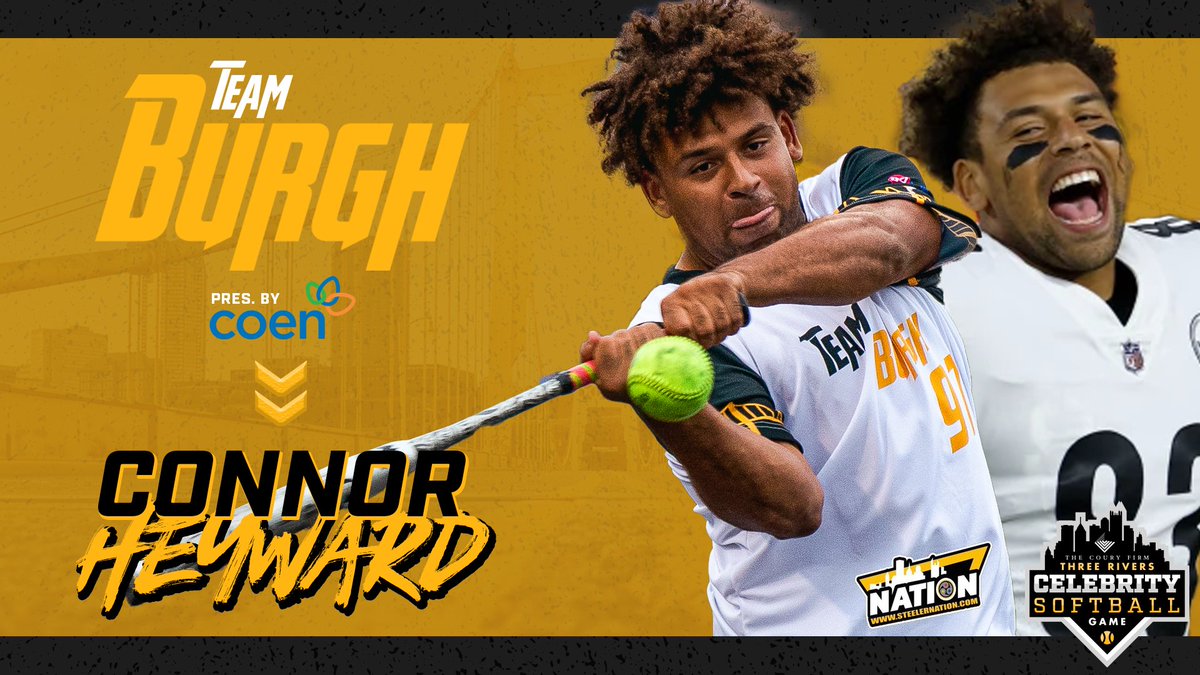 Straight @steelers baller . Off-set, in tight or split wide. Team Burgh, pres. by @CoenMarkets, welcomes Connor Heyward (@ConnorHeyward1) to the squad. Roster profile, presented by @SteeIerNation 📖: bit.ly/CelebSoftball23 🎟️: bit.ly/CelebSoftballT… #3RiversCelebSoftball