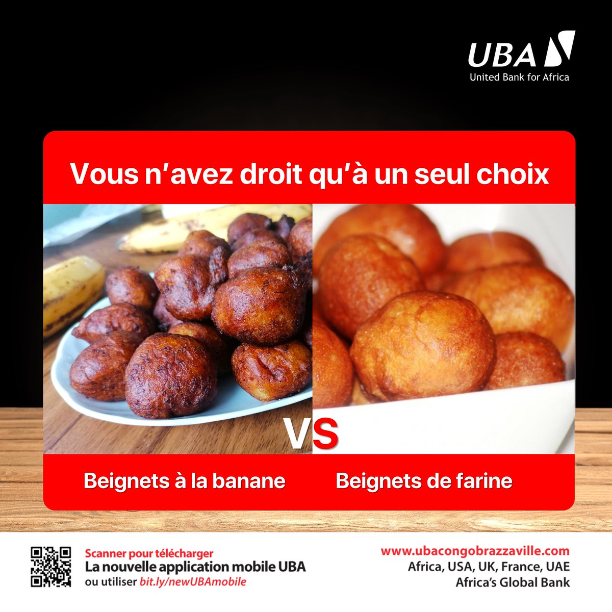UBACongo's tweet photo. La battle du Vendredi Soir
Team Beignets à la banane 🆚 Team Beignets de farine 🤩
Quel est votre choix ? ? 🤭
#UBAFun #UBADétente #VendrediDétente #Weekend #LabanqueAuboutDuClic #BanqueDigitale #AfricasGlobalBank https://t.co/tsgordWW1v