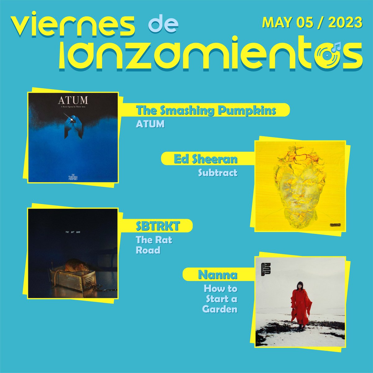 musicalboxcol's tweet photo. Hoy en este #ViernesDeLanzamientos:

¡Lo nuevo de @SmashingPumpkin, @edsheeran, @SBTRKT y @hiinanna (de @monstersandmen) ya disponible! ✨

¿Cuál fue tu favorito? 🥰
Pregunta por el tuyo en tu formato preferido. 💿🎵 https://t.co/vUuWgOVgbp