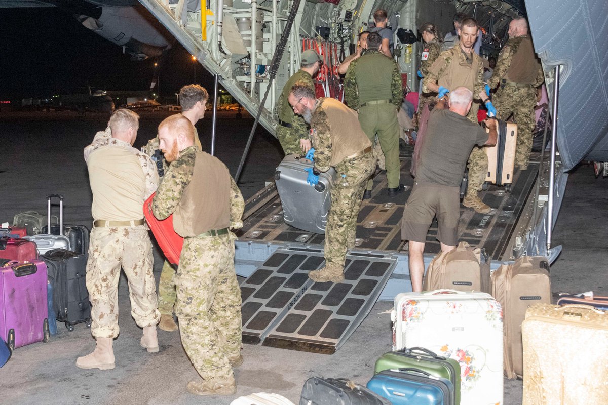 RCAFOperations's tweet photo. #RCAF aircrew and members of the Combined Aerospace Operations Centre worked diligently to support #OpSAVANNE. Two @RCAF_ARC CC130J Hercules✈️ assisted with the evacuation of 🇨🇦 and foreign national eligible personnel from Sudan in support of @CanadaFP. https://t.co/gdabIr6tLp