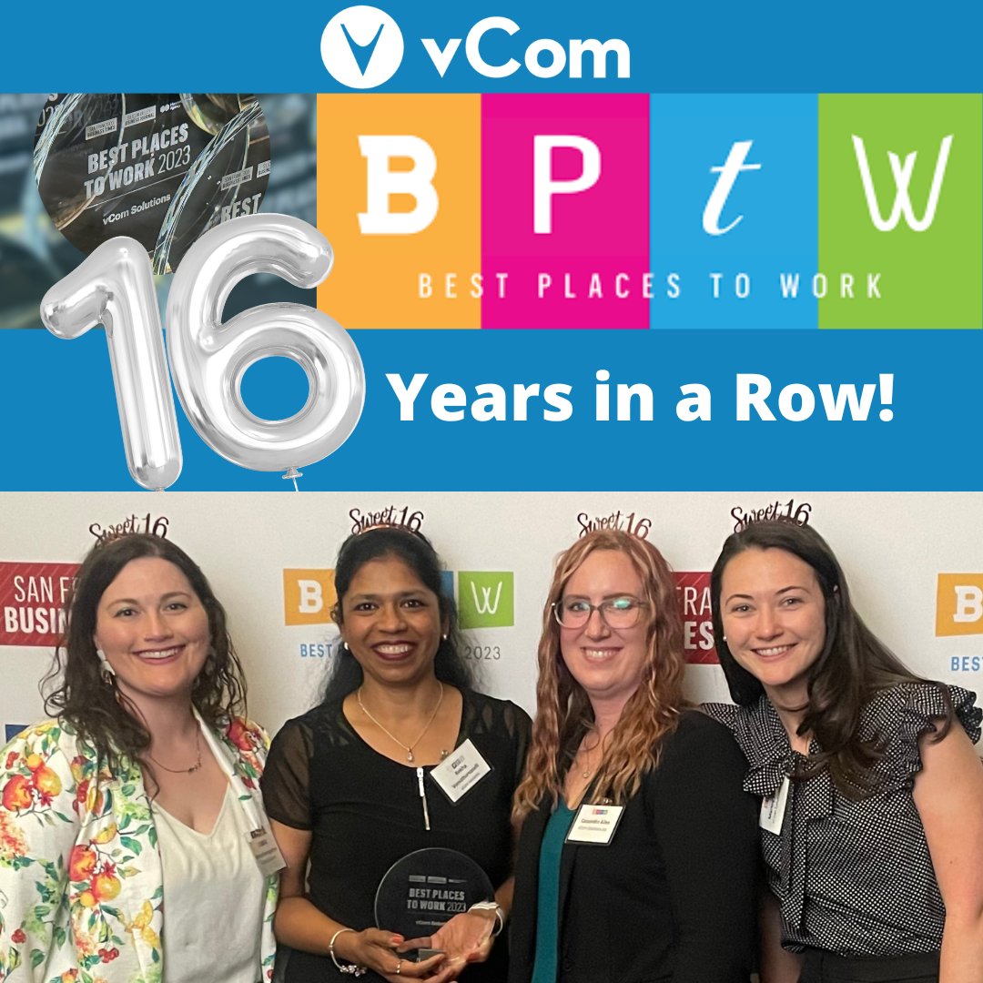 vComSolutions's tweet photo. Cheers to 16 years of creating an amazing workplace! vCom Solutions is honored to be recognized as one of the Best Places to Work. Here's to many more years of fostering a happy and productive team culture 🎉 👏 : https://t.co/s4BkMEnok9
#vComproud #BestPlacestoWork #BPTW https://t.co/VrnZvMMW5z