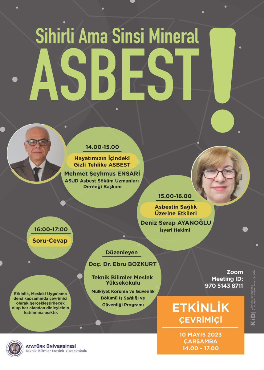 Atatürk Üniversitesi öğrencileri ve mezunları ile İş Sağlığı ve Güvenliği Haftasında buluşuyoruz. @atauniversite25 #katiltozasbest #Asbestos #isg