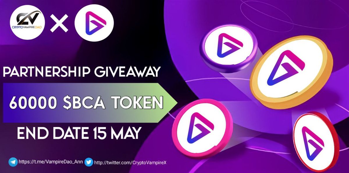 🔥🔥Crypto Vampire Dao X Better Click Ai Partnership Massive #Giveaway

🏆Prize Pool --- 60000  $BCA TOKEN ( #FCFS )🥳

To Enter👇
✅Follow <a href="/CryptoVampireX/">Crypto Vampire || DAO </a> &amp; @betterClickai
✅❤️,RT &amp; Tag 3 Friend
✅FINISH Task : gleam.io/ev5Im/crypto-v…

⏰15th May
#Airdrop #Crypto #DAO #marketing
