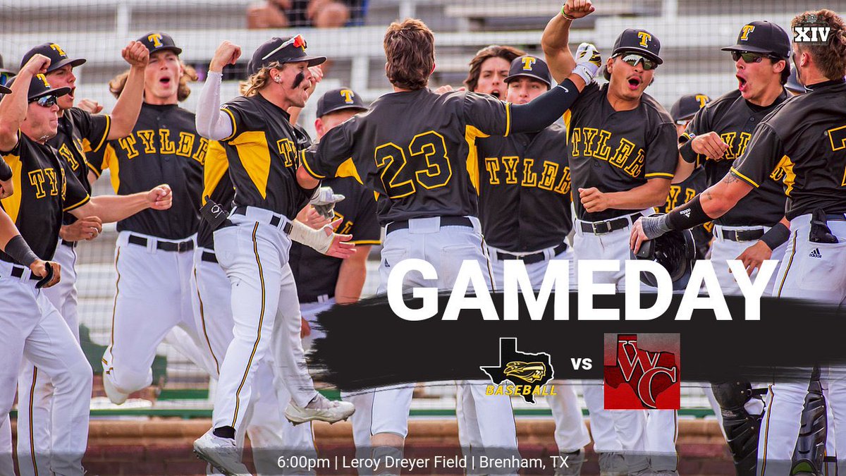 TJCBaseball's tweet photo. ‼️ GAME DAY‼️

🆚 - @WCJC_Pioneers 
⏰ - 6:00pm
📍 - Brenham, Texas 
🏟 - Leroy Dreyer Field 
📱 - https://t.co/A3bPvioUgv
📺 - https://t.co/xUXB0Vp23K https://t.co/6vKzMURhXr