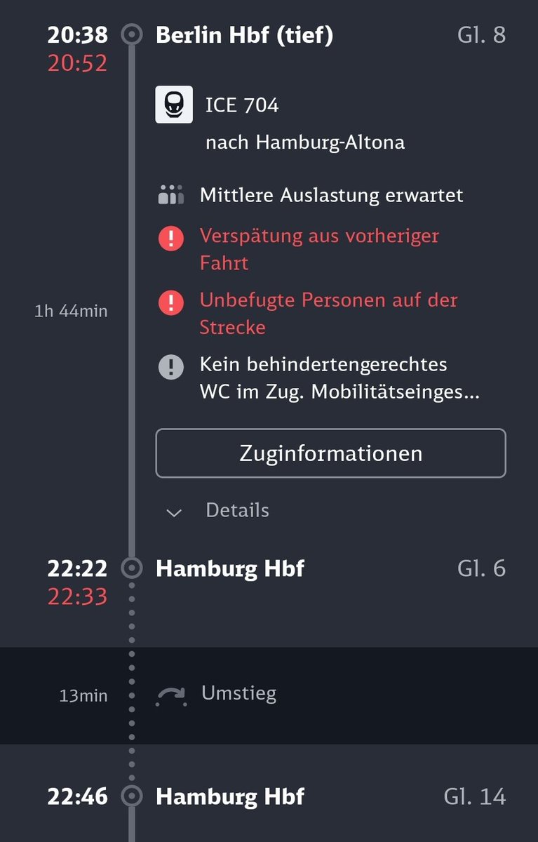 Rückfahrt, WC defekt, keine Alternative möglich, da Bahnhofsservice in Bremen ein paar Minuten vorher Feierabend macht.
Bedeutet 150 € Schadensersatz.
Die Umstiegszeit ist auch nur 13 Minuten.
Es wird also wieder spannend.
#5Mai
#BarrierefreieBahn