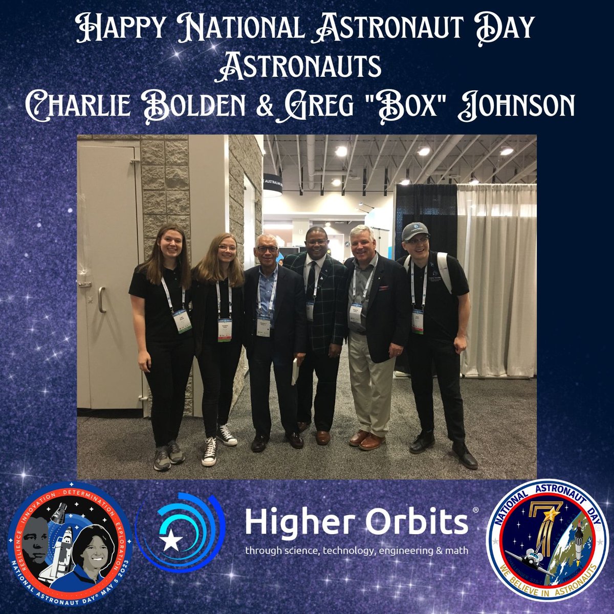 HigherOrbits's tweet photo. Sending galactically great #NationalAstronautDay wishes to @cboldenjr &amp; @Astro_Box. Here's a #FlashbackFriday to when some of our stellar students had the opportunity to chat with these 2 heroes &amp; trailblazers at #IAC2019!

#SpaceInspires #WeBelieveInAstronauts @NationalDayCal https://t.co/FPC2OTUQzl