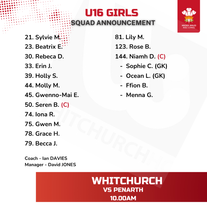 HockeyWales's tweet photo. 🚨 National Finals - Squad Announcement 🏑🏆

🏑U16 Girls
⏰ 10.00
@Whitchurch_HC  VS  @PenarthLadiesHC

Good luck to both teams 🍀

#NationalFinals https://t.co/vpdh7vBOjU