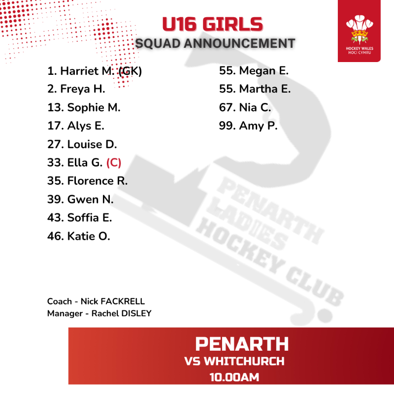 HockeyWales's tweet photo. 🚨 National Finals - Squad Announcement 🏑🏆

🏑U16 Girls
⏰ 10.00
@Whitchurch_HC  VS  @PenarthLadiesHC

Good luck to both teams 🍀

#NationalFinals https://t.co/vpdh7vBOjU