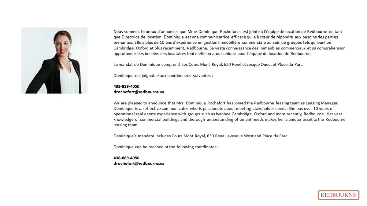 Du nouveau chez Redbourne...Notre équipe de location s'agrandit!

We have exciting news...Our leasing team is growing!