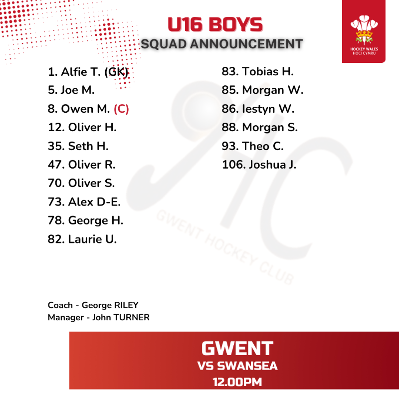 HockeyWales's tweet photo. 🚨 National Finals - Squad Announcement 🏑🏆

🏑U16 Boys
⏰ 12.00

@GwentHockeyClub  VS  @SwanseaHC

Good luck to both teams 🍀

#NationalFinals https://t.co/pzRIkWlsNu