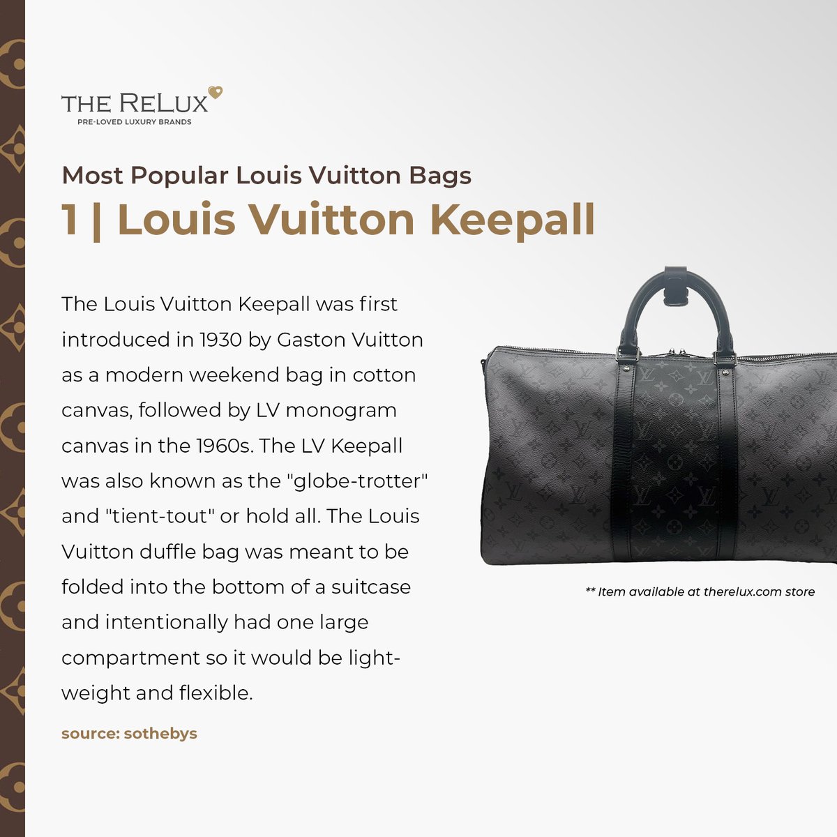 The Relux on X: The Louis Vuitton Keepall is available in a range