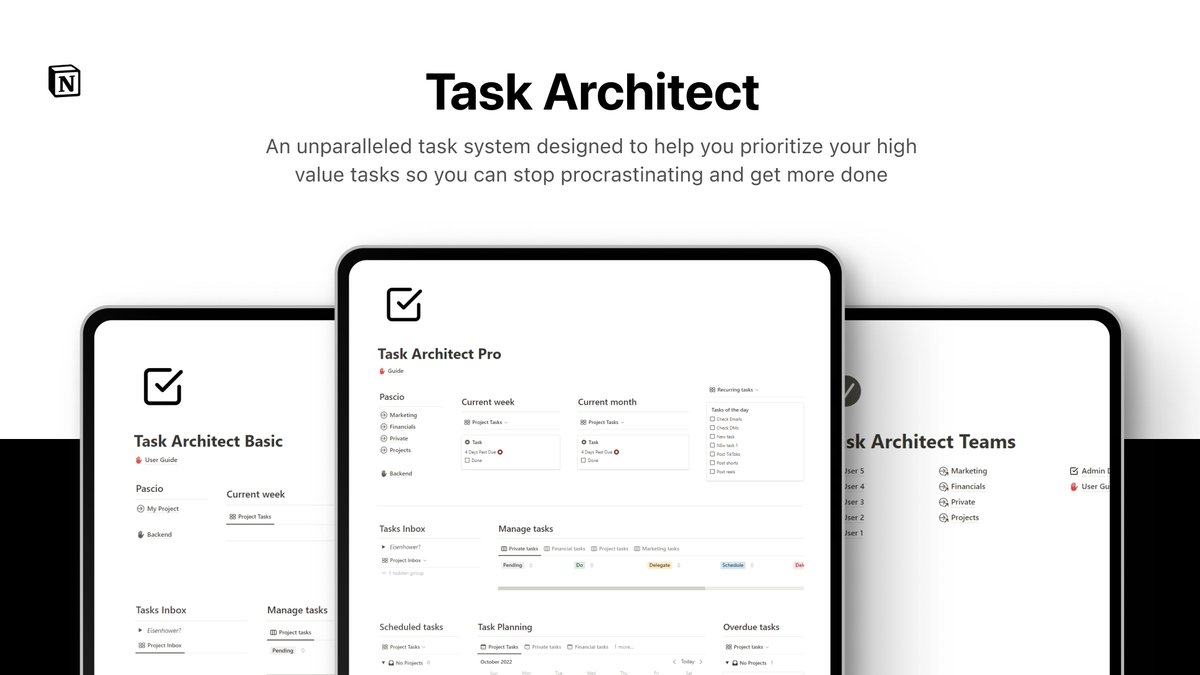 IAmPascio's tweet image. Task Architect.

A task management system designed to beat procrastination.

Prioritize your high-value tasks so you can stop turning on Netflix to cope.

Here&apos;s a thread breaking the system down:
