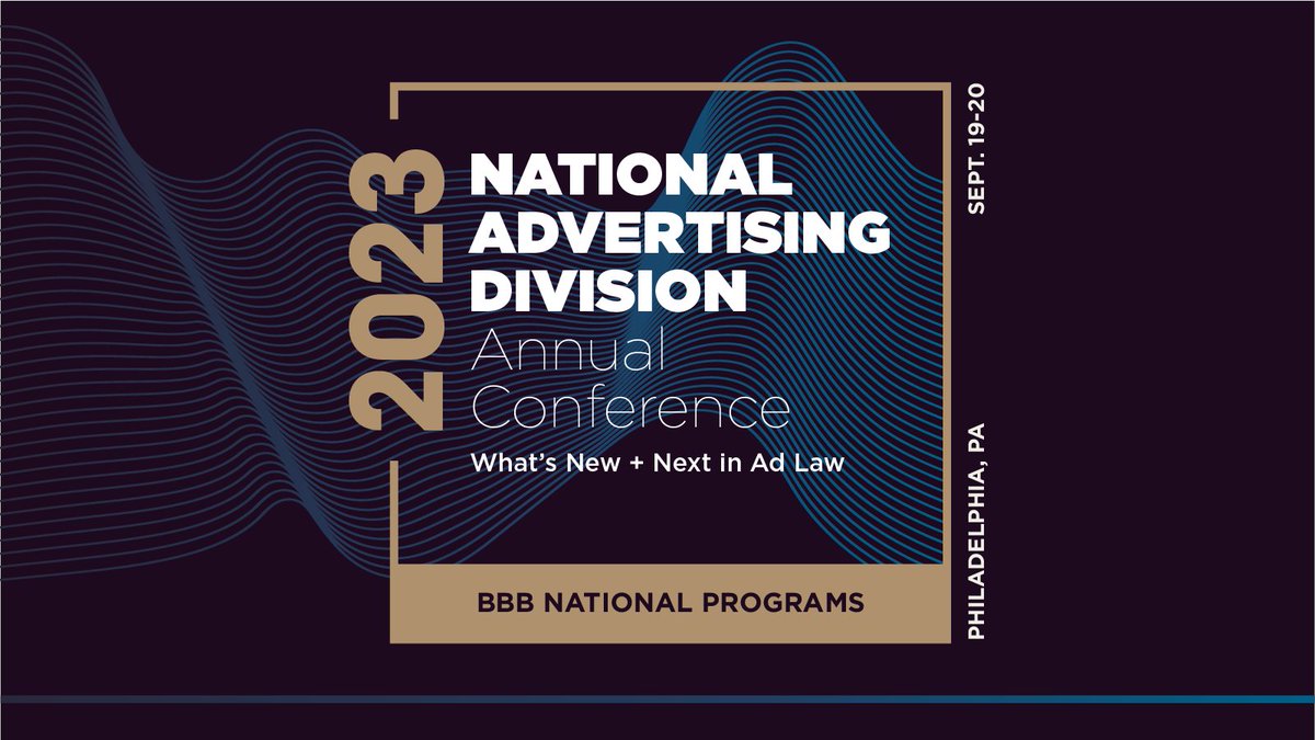 BBB_NtlPrograms's tweet image. Join us in September for the National Advertising Division's Annual Conference!

This year conference will take place in Philadelphia and focus on What's New + What's Next in Ad Law: hubs.la/Q01NSpd10

#AdvertisingLaw #NAD2023 #TruthInAdvertising
