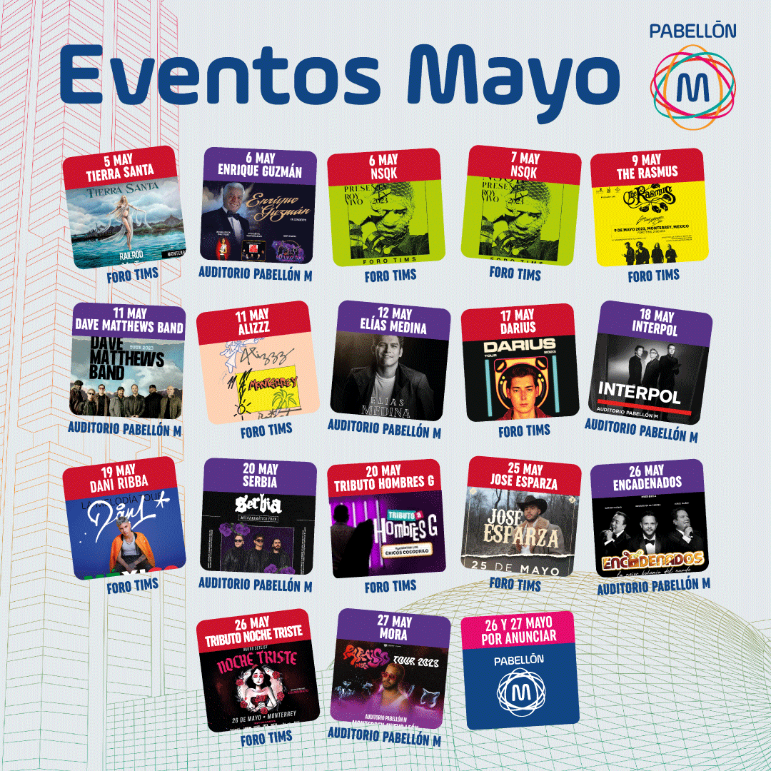 ¡Mayo está lleno de eventos en @AuditorioPM y <a href="/forotims/">Foro Tims</a>! 🤩🎶

🎟️Boletos a través de Ticketmaster y nuestras taquillas en Planta Baja. 

👉 auditoriopabellonm.com
👉 forotims.com