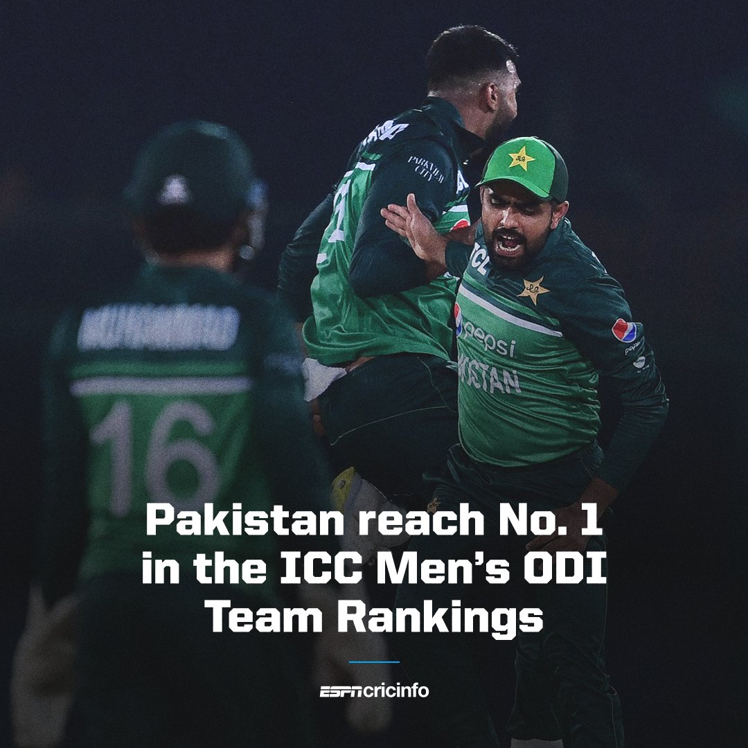 𝗣𝗔𝗞𝗜𝗦𝗧𝗔𝗡 𝗡𝗨𝗠𝗕𝗘𝗥 𝗢𝗡𝗘! 🇵🇰

🔝 of the ICC Men's ODI Team Rankings for the first time ever!