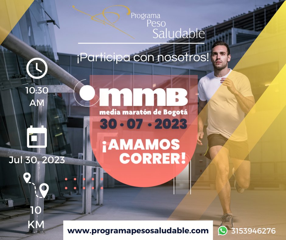 ¡Inscríbete!

El próximo 30 de Julio el Dr Germán Piñeres y el equipo del Programa Peso Saludable asistirán a la Media Maratón de Bogotá 

Anímate a participar, para vivir más y mejor!

LINK DE INSCRIPCIONES
mediamaratonbogota.com/2023/app/inscr…
