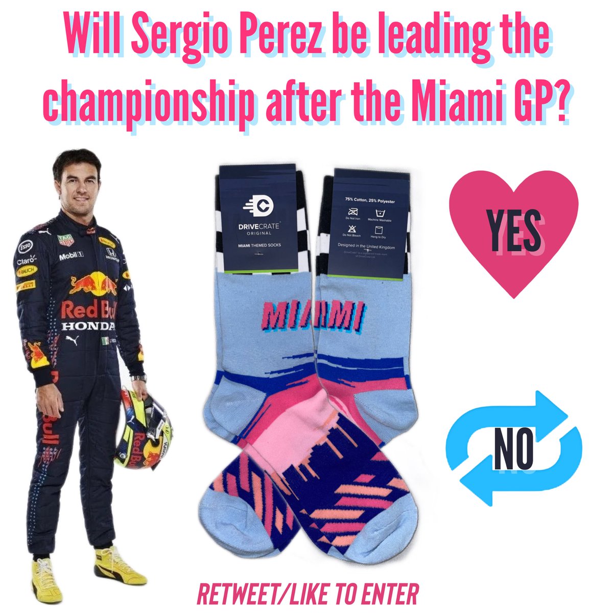 formula1fansuk's tweet photo. Win these #F1 themed socks! To enter like/RT to predict if Perez will be leading the WDC after the #MiamiGP
Competition’s open to 🇬🇧&amp;🇮🇪 residents &amp; you can also enter on 📸 &amp; our FB page/group.
The winner will be announced in our FB group. Entries close 18:00 BST on 07/05/23 https://t.co/spltjpQqhT