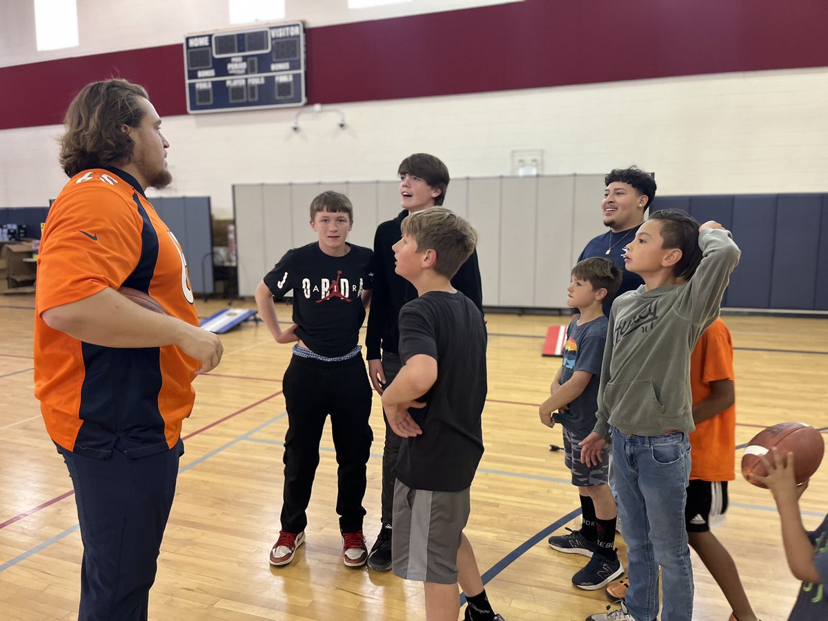 parkerferg33's tweet photo. Had the unique opportunity to spend the afternoon at the Youth Center at Buckley Space Force Base (@Buckley_SFB). We did a Q&amp;A, had a pizza party, signed autographs, and even played some football! Thank you to all our great Military &amp; their families! https://t.co/g8fpi6RSrm