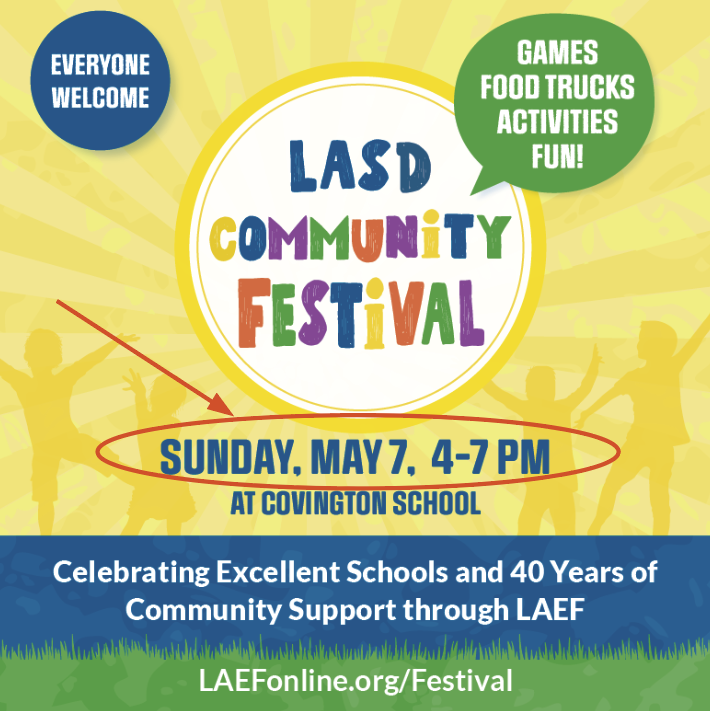 RT LAEFOnline 'This Sunday, May 7th, is the big day! Join us at the festival and enjoy food trucks, games, and activities! This event is for the whole community. Get the full scoop at LAEFonline.org/festival #lasdk8 '