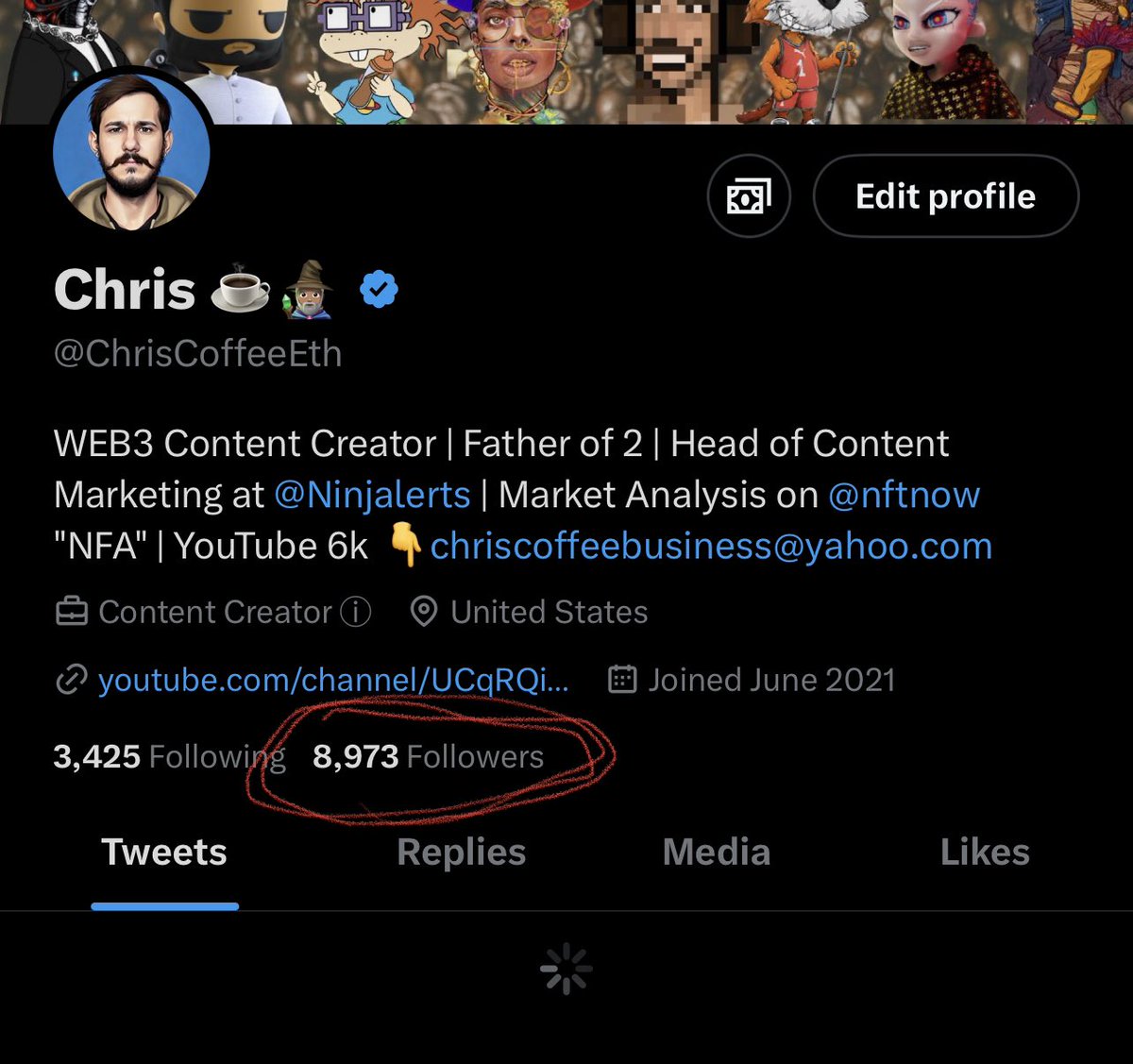 ChrisCoffee's tweet photo. My birthday is next week on the 9th so I think it makes sense for Twitter to get me over 9k as a present 🎁 https://t.co/DEnLa49YNj