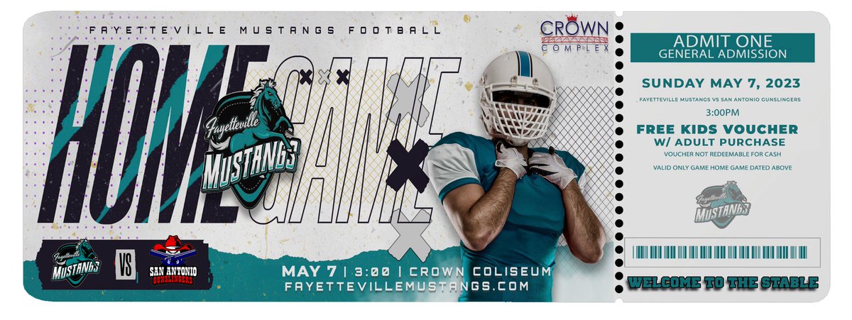 Hey, Fayetteville! You can get FREE kids tickets to this Sunday's @MustangsNAL game! Come enjoy Fayetteville's new arena football team! #FayettevilleNC #FayettevilleMustangs #ThingsToDoInFayettevilleNC