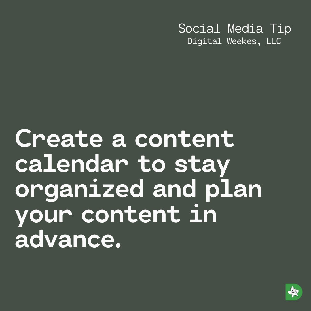 Create a content calendar to stay organized and plan your content in advance. #socialmediacontenttips #contentmarketing #socialmediamanager #weeklytips #contentcreation