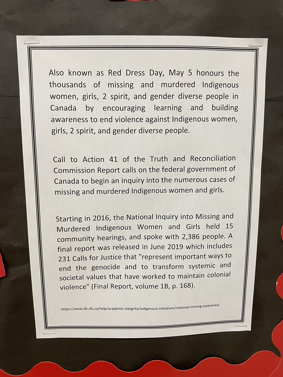 Today, I honour the Murdered and Missing Girls, Women and Two Spirit people. I just reread the 94 Calls to action. It reminds me of what I need to focus on and support in our schools and community. I won’t look away from this crisis. #mmiw2s #MMIWActionNow