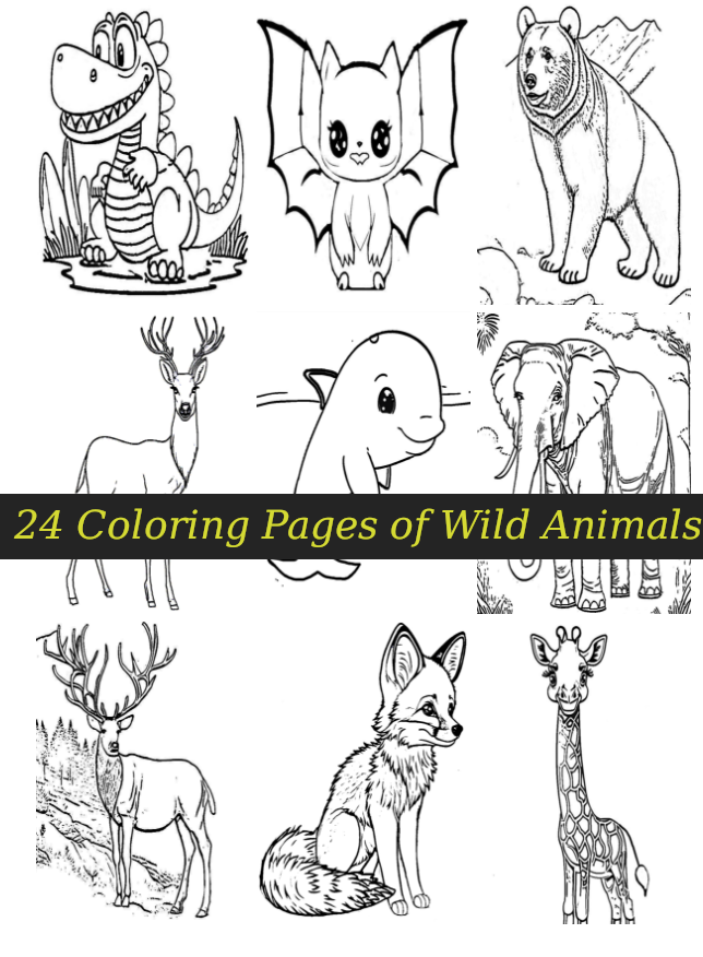 sitesouk's tweet image. Wild Animals. 24 Coloring Pages with Animals Names for kids/ Adults to color by me, sitesouk! I make coloring pages #coloring #freecoloringpages #coloringbook